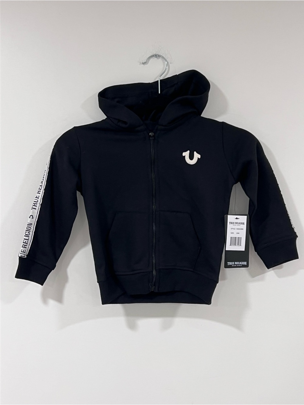 True Religion Kids Black Zip Hoodie with White Logo